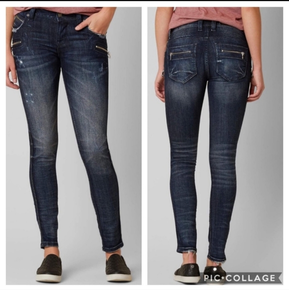 Rock Revival NWT Moto Style Cladelle Skinny Stretch Blue Jeans, Size 24 - Picture 1 of 4